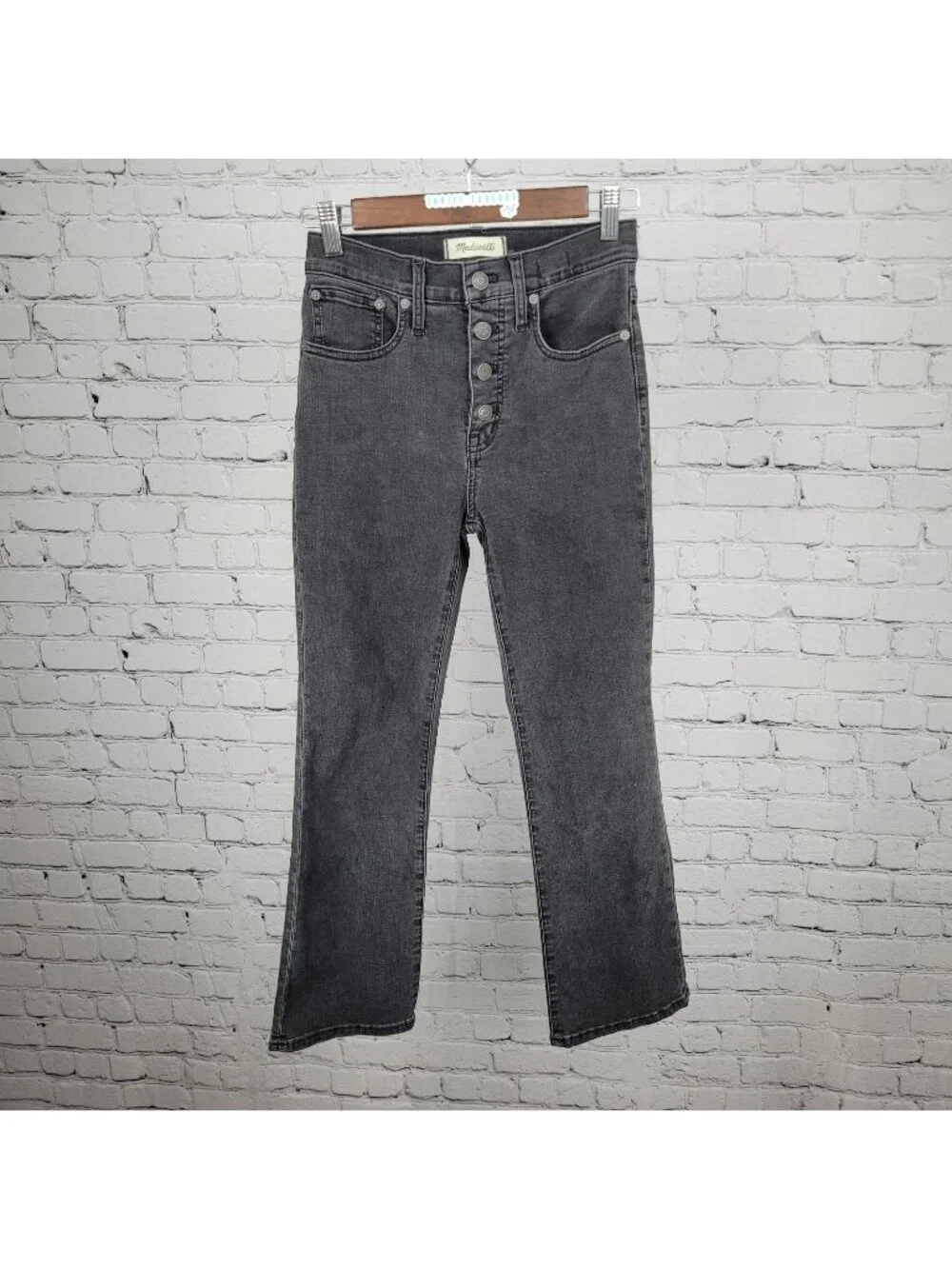 Madewell Grey Cali Demi Boot Button Fly Mid Rise Crop Denim Jeans 25 (25x26)